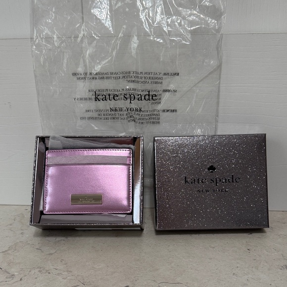 kate spade Handbags - Kate Spade Metallic Pink Card Holder New with Box and Bag